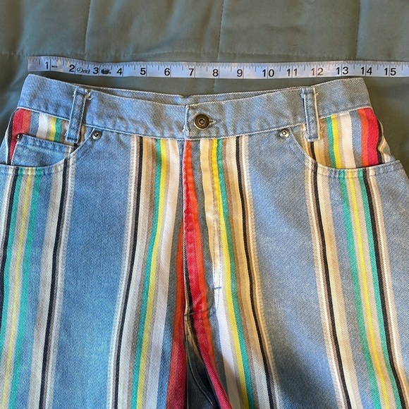 VTG 90s Revival Shorts 10 Bermuda 28” waist ColorBlock Blue Striped Indie 5” - Picture 12 of 15